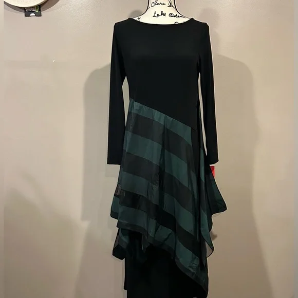 IC Collection Apron ITY Boat Neck Asymmetrical Contrast Layered Dress - Picture 2 of 8